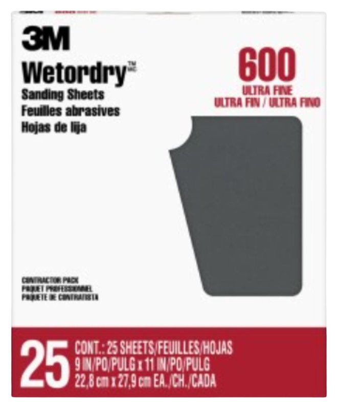 3M Wetordry 99419NA Sandpaper, 11 in L, 9 in W, Super Fine, 600 Grit, Silicon Carbide Abrasive, Paper Backing