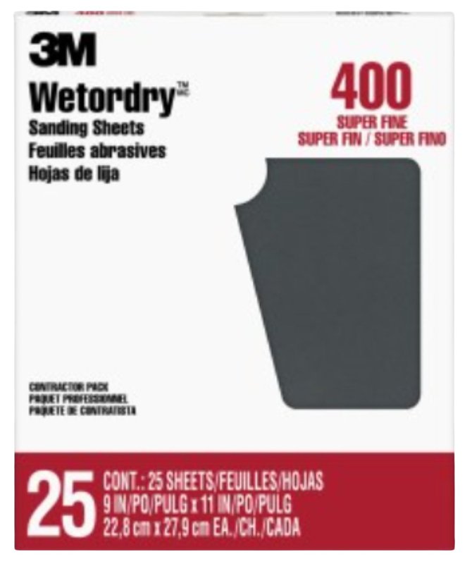 3M Wetordry 99420NA Sandpaper, 11 in L, 9 in W, Fine, 400 Grit, Silicon Carbide Abrasive, Paper Backing