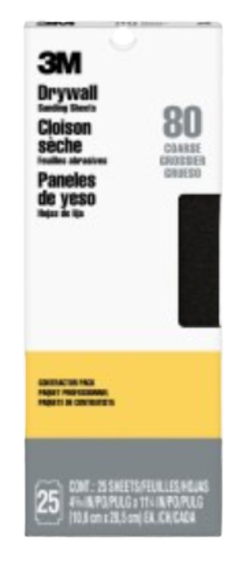 3M 99433 Sanding Sheet, 11-1/4 in L, 4-3/16 in W, 80 Grit, Medium, Aluminum Oxide Abrasive