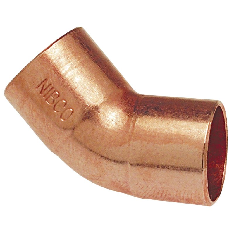 Nibco 606 Series W01340D Pipe Elbow, 1/2 in, Sweat, 45 deg Angle, Copper, 700 psi Pressure