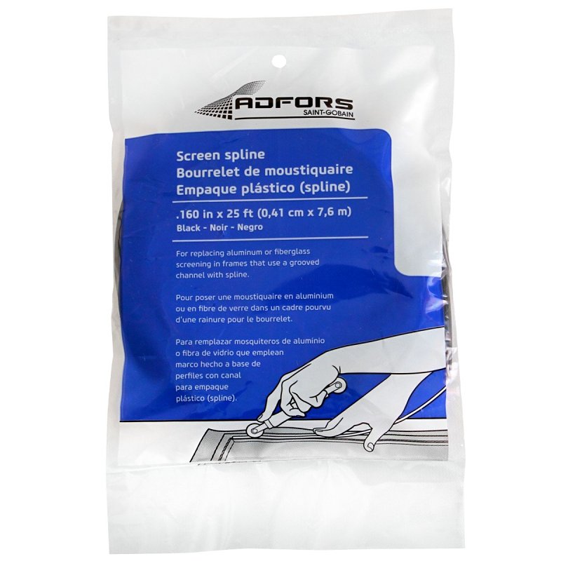 Adfors FCS8541-U Screen Retainer Spline, 0.160 in D, 25 ft L, Vinyl, Black, Round