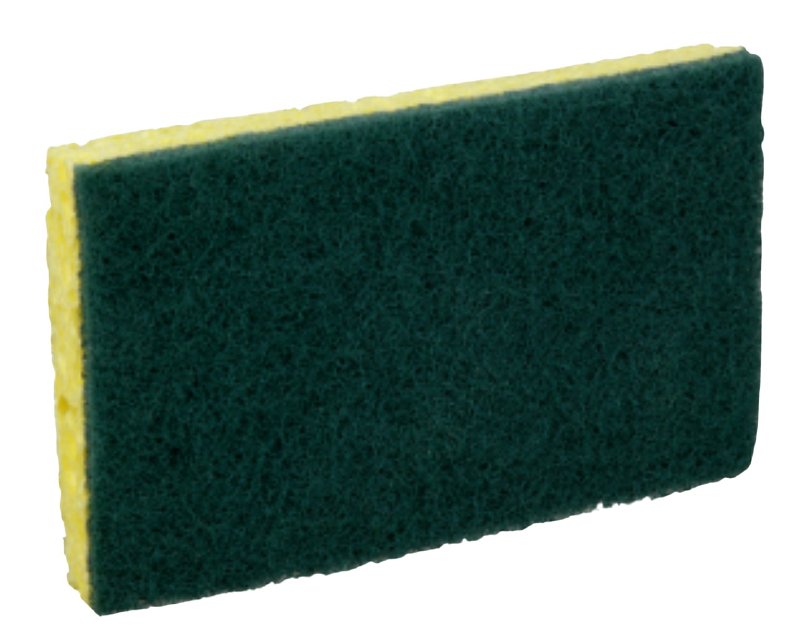Scotch-Brite 74 Scrub Sponge, 6.1 in L, 3.6 in W, 0.7 in Thick, Cellulose/Fiber/Mineral/Resin, Green/Yellow