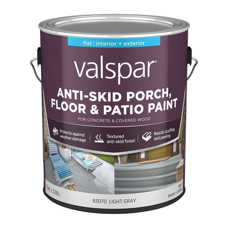 Valspar 024.0082030.007 Porch and Floor Paint, Light Gray, 1 gal, 100 sq-ft/gal Coverage Area