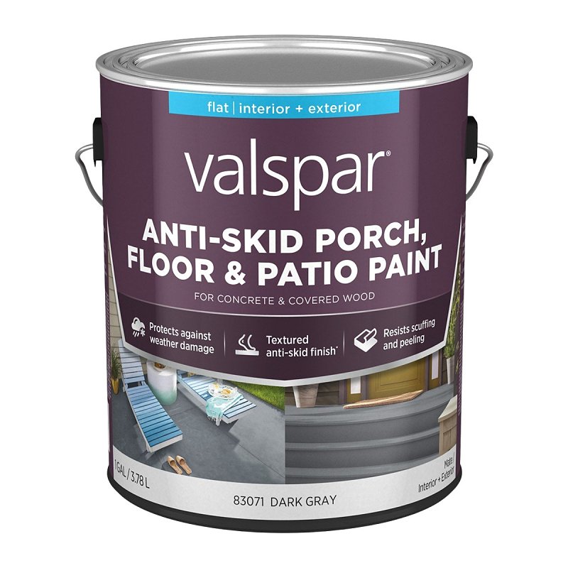Valspar 024.0082031.007 Porch and Floor Paint, Dark Gray, 1 gal, 100 sq-ft/gal Coverage Area