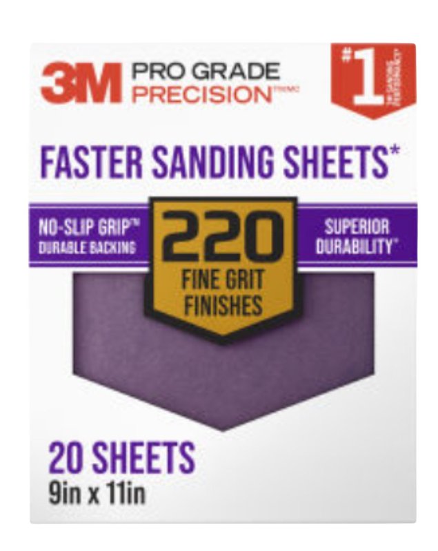 Scotch 26220CP-P-G Sandpaper Sheet, 11 in L, 9 in W, Very Fine, 220 Grit, Aluminum Oxide Abrasive, Paper Backing