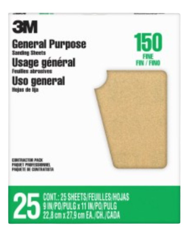 3M 99402NA Sandpaper, 11 in L, 9 in W, Fine, 150 Grit, Aluminum Oxide Abrasive, Paper Backing