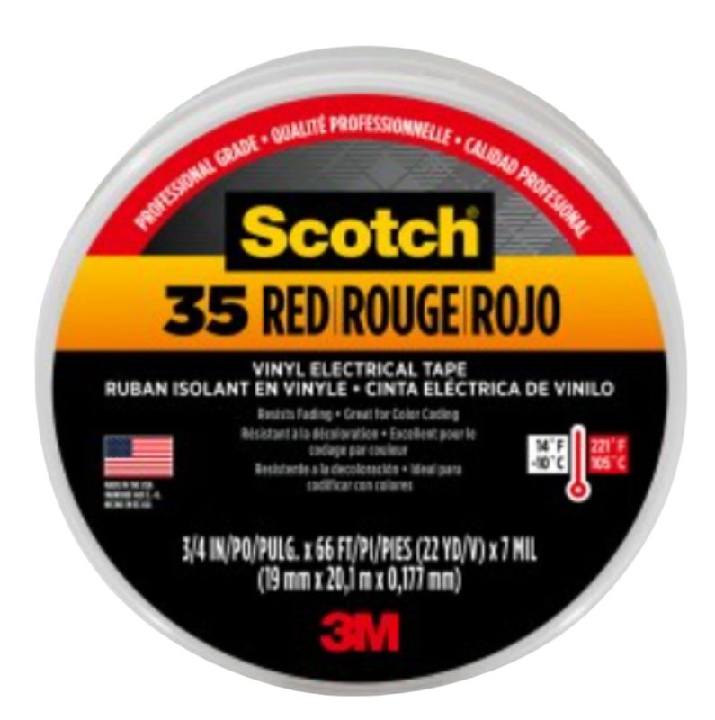 Scotch 10810-DL-2W Electrical Tape, 66 ft L, 3/4 in W, PVC Backing, Red