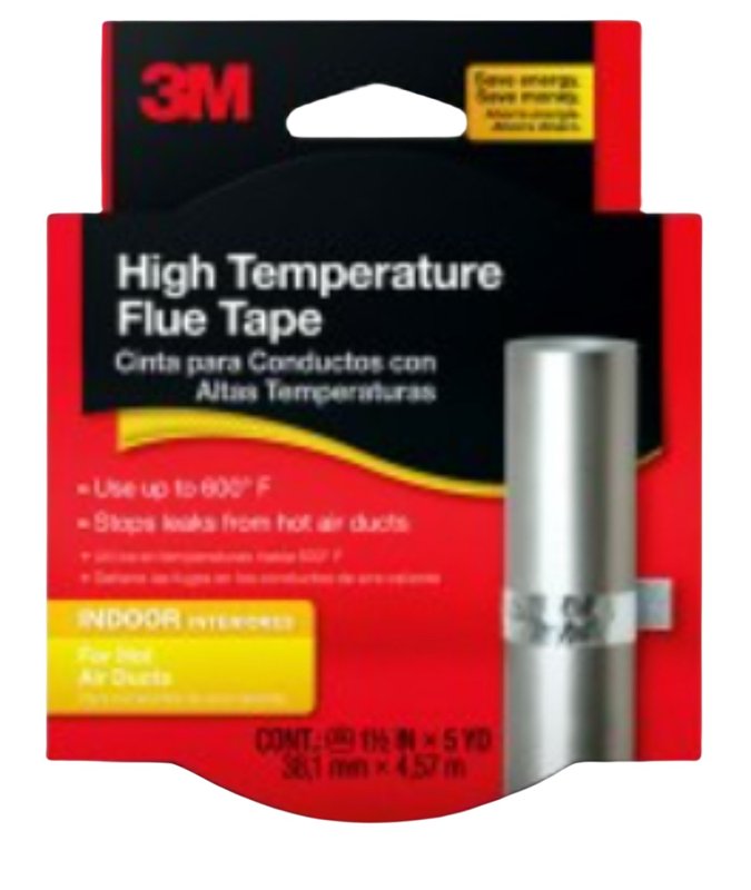 3M 2113 Flue Tape, 15 ft L, 1-1/2 in W, Foil Backing, Silver