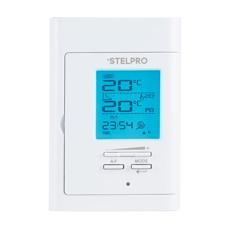 Stelpro STCPW5 Programmable Thermostat, 120/208/240 V, 37 to 95, 37 to 82 deg F Control, Thermistor Sensor, White