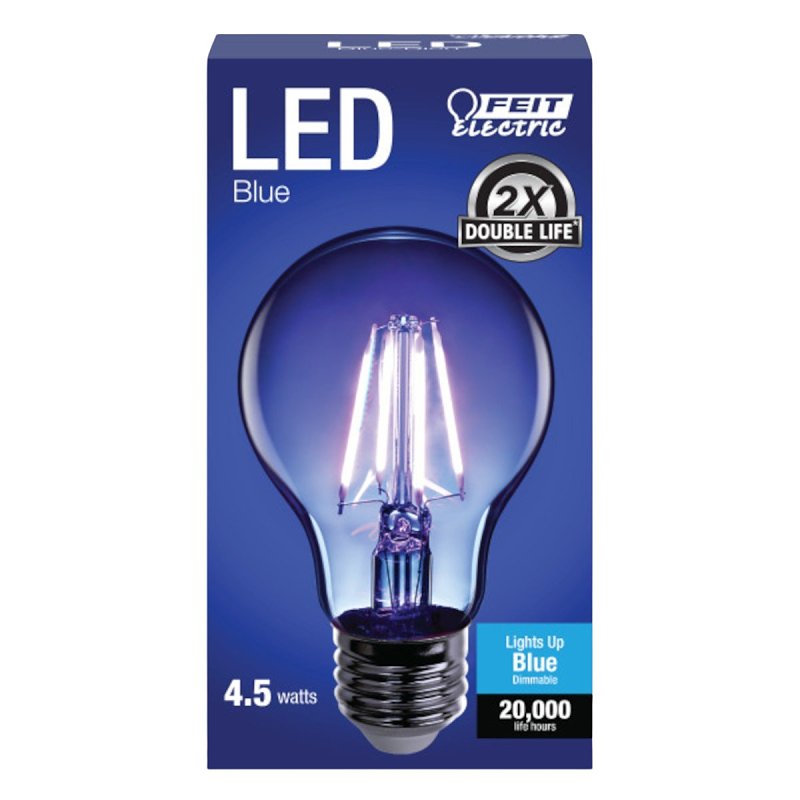 Feit Electric A19/TB/LED Filament LED Bulb, General-Purpose, A19 Lamp, E26 Medium Lamp Base, Dimmable, Clear, Blue