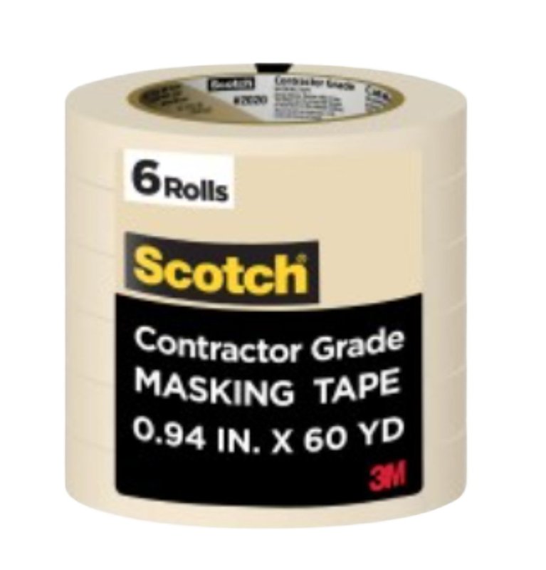 Scotch 2020-24ECP Masking Tape, 60 yd L, 0.94 in W, 0.13 mm Thick, Crepe Paper Backing, Tan