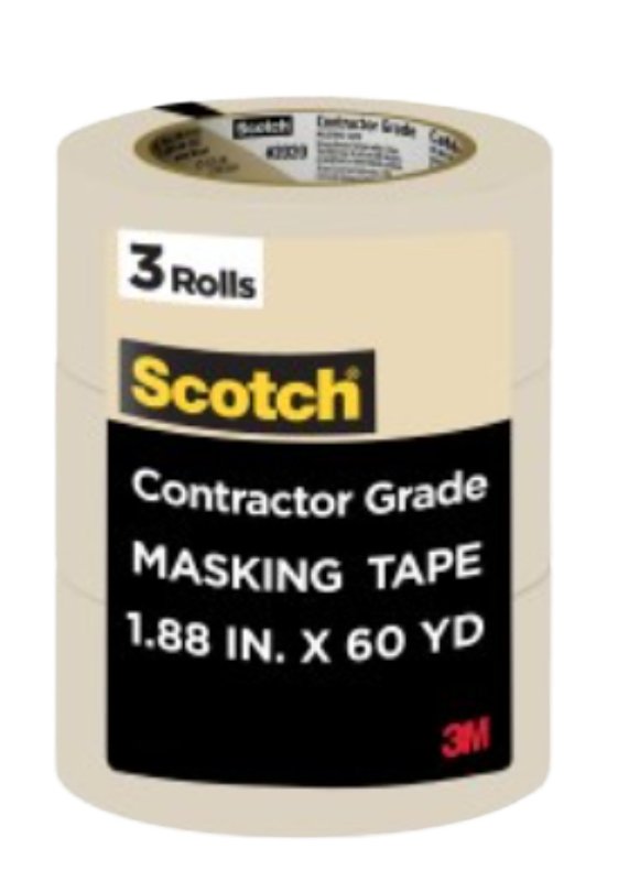 Scotch 2020-48ECP Masking Tape, 60 yd L, 1.89 in W, 0.13 mm Thick, Crepe Paper/Rubber Backing, Tan
