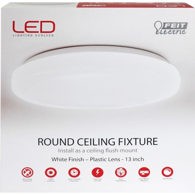 Feit Electric 71801 Flush Mount Ceiling Fixture, 120 V, LED Lamp, 1300 Lumens Lumens, 4000 K Color Temp, White Fixture