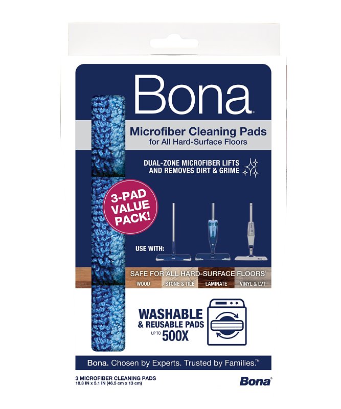 Bona AX0003608 Microfiber Cleaning Pads, For Hard Surface Floors (3-Pack)