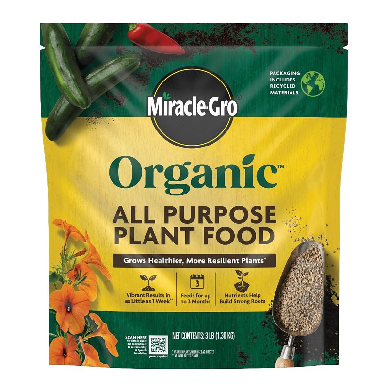 Miracle-Gro Organic Series 3035906 All-Purpose Plant Food, 3 lb, Granular, 5-2-2 N-P-K Ratio