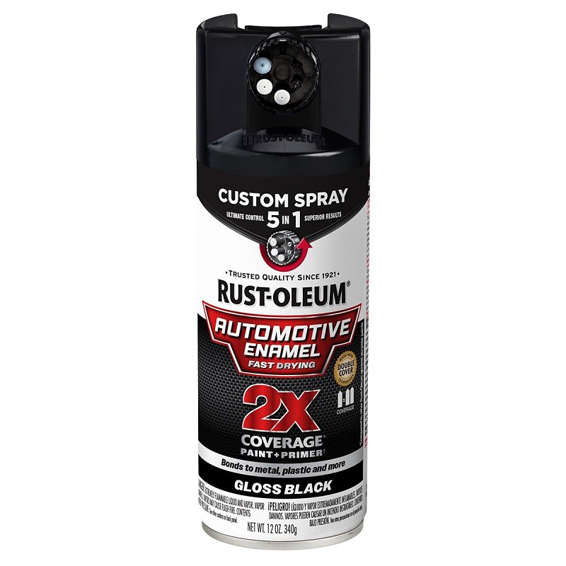 Rust-Oleum Automotive 394893 2X Automotive Enamel with Custom 5-in-1 Spray, Gloss, Black, 12 oz, Aerosol Can