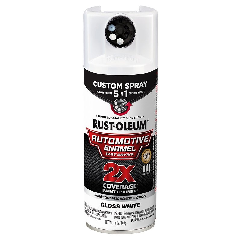 Rust-Oleum Automotive 394894 2X Automotive Enamel with Custom 5-in-1 Spray, Gloss, White, 12 oz, Aerosol Can