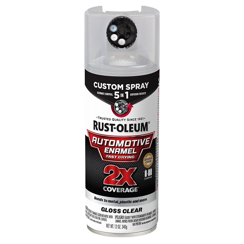 Rust-Oleum Automotive 394895 2X Automotive Enamel with Custom 5-in-1 Spray, Gloss, Clear, 12 oz, Aerosol Can