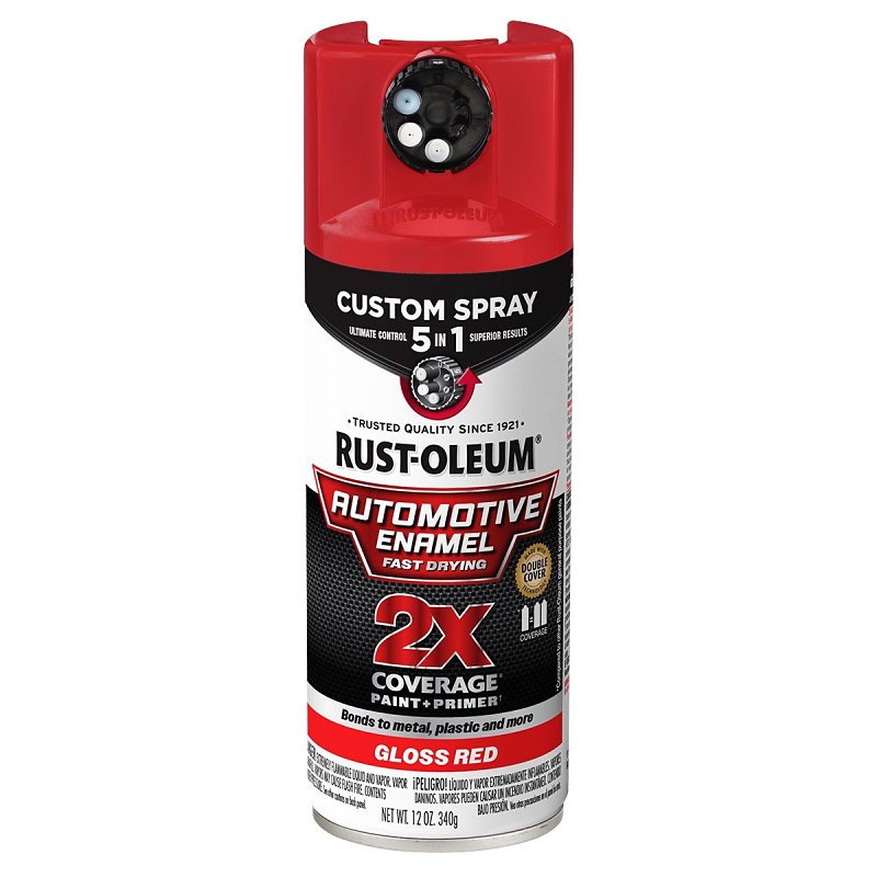 Rust-Oleum Automotive 394898 2X Automotive Enamel with Custom 5-in-1 Spray, Gloss, Red, 12 oz, Aerosol Can