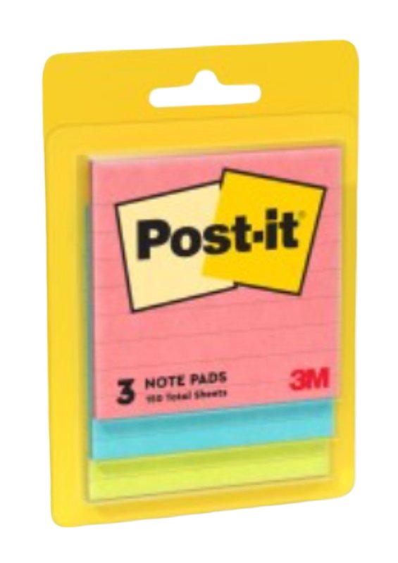 Post-it Ultra 6301 Lined Sticky Note, 3 x 3 in, Assorted, 50-Sheet