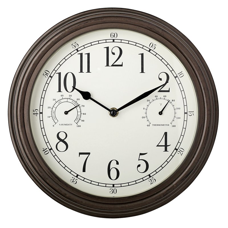 Westclox 33027 Indoor and Outdoor Classic Wall Clock, Brown Frame, Glass Clock Face, Analog