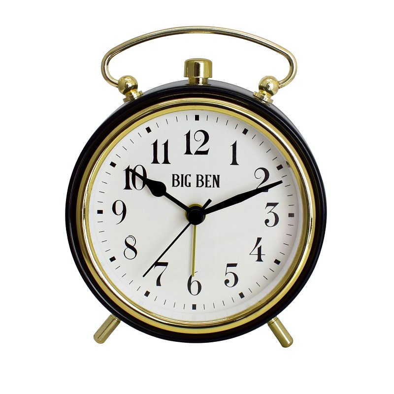 Westclox 75127 Classic Top Handle Alarm Clock, AA Battery, Analog Display, Plastic Case, Black/Gold Case