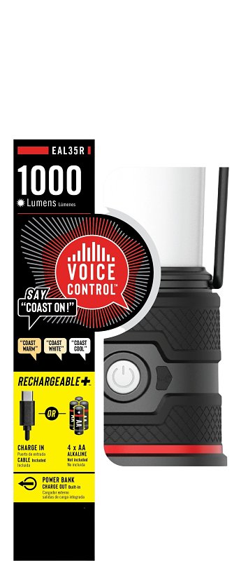 Coast EAL35R Camping Lantern, Alkaline, Zithion Battery, LED Lamp, 1000 Lumens, 16 hr Max Runtime, Space Black