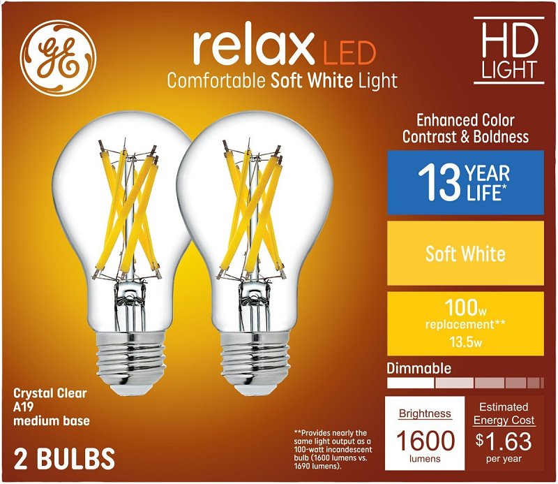 GE Refresh Series 93129470 LED Bulb, General-Purpose, A19 Lamp, 100 W Equivalent, E26 Medium Lamp Base, Dimmable