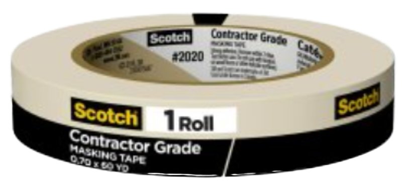 Scotch 2020-.75A Masking Tape, 60 yd L, 3/4 in W, 0.005 in Thick, Crepe Paper/Rubber Backing, Beige