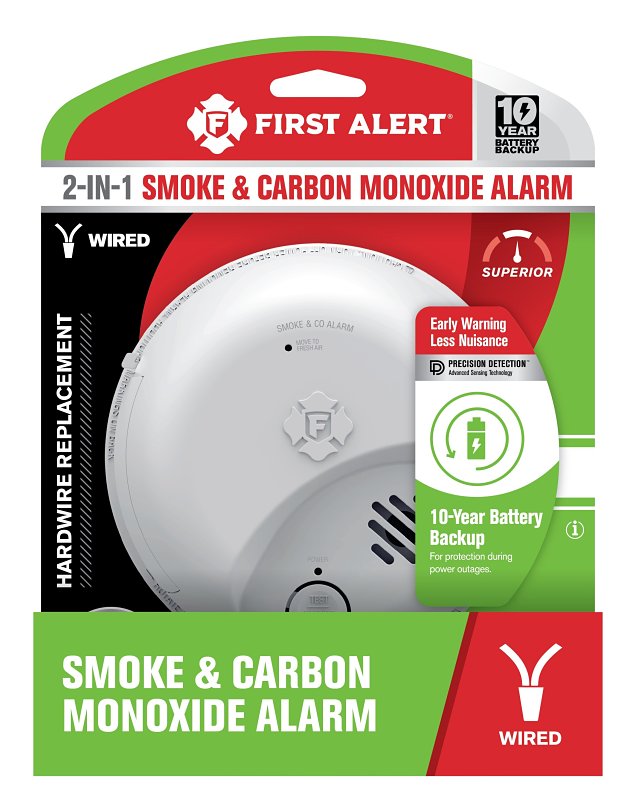 First Alert 1046882 Smoke and Carbon Monoxide Alarm, Alarm: Audible, Visual, Electrochemical, Ionization Sensor, White