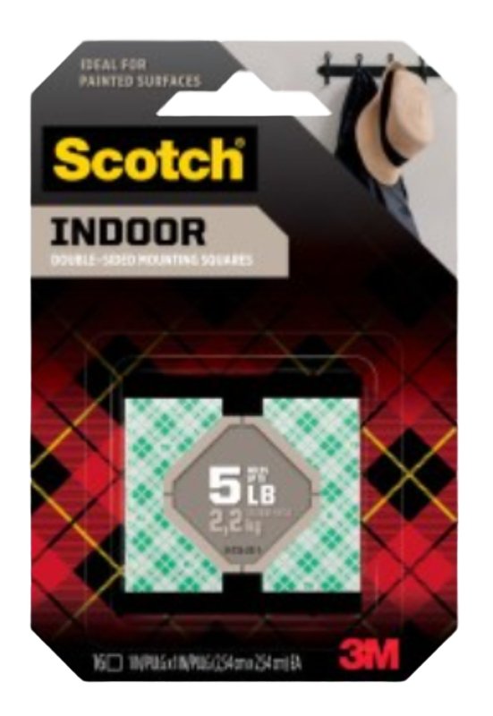 Scotch 111-24 Mounting Square, Heavy-Duty, 1 in L, 1 in W, White
