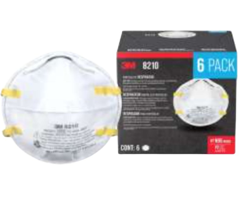 3M 8210PH6-DC Respirator, One-Size Mask, N95, P95 Filter Class, 95 % Filter Efficiency, White