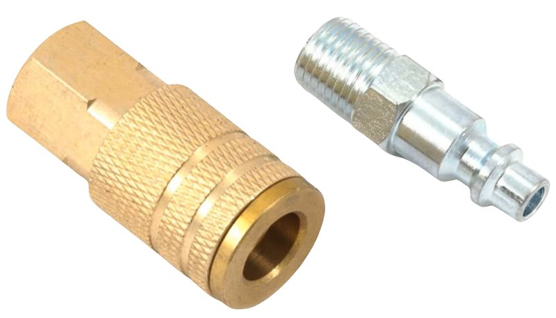 Forney 75305 Plug and Coupler Set, Industrial/Milton Style, 1/4 in, FNPT x MNPT, Brass/Steel