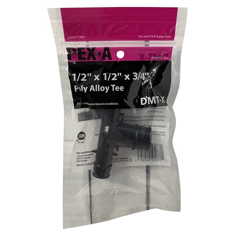 Apollo EPXPAT121234 Reducing Tee, 1/2 x 1/2 x 3/4 in, PEX, PEX-A, Poly Alloy, 200 psi Pressure