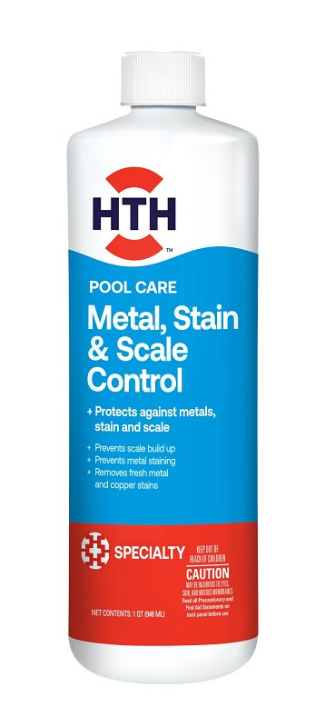 HTH Pool Care 67218 Metal Stain and Scale Control, 1 qt, Liquid, Pale Yellow/White