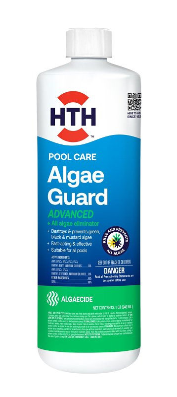 HTH Pool Care, Algae Guard 67243 Pool Chemical, 1 qt, Hazy, Mild Quaternary Ammonium Chloride