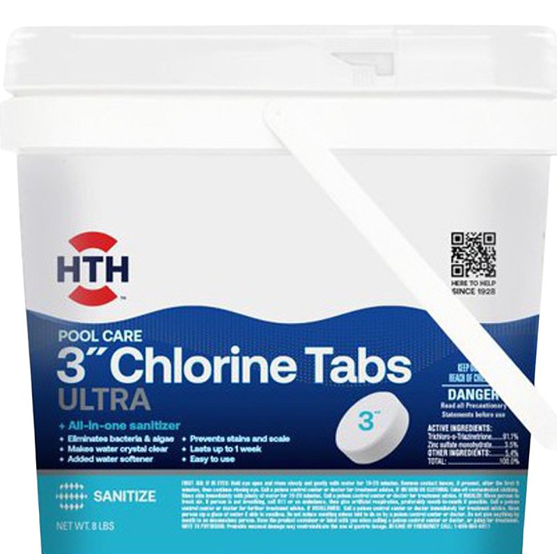 HTH Pool Care 42056 Ultra Chlorine Tabs, Tablet, Strong Chlorine, 8 lb