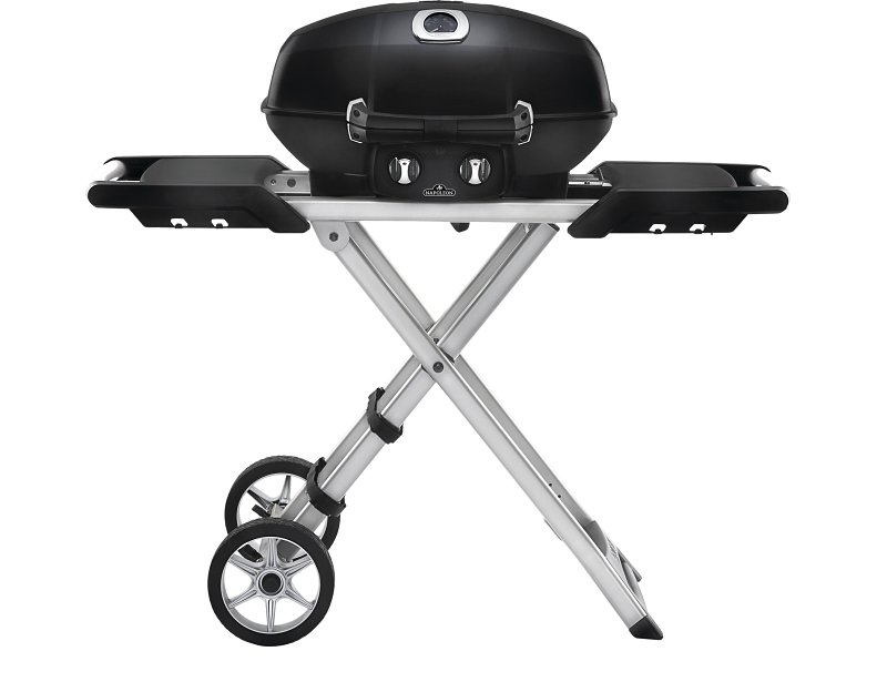 Napoleon TravelQ Pro PRO285X-BK Gas Grill with Scissor Cart, 12,000 Btu, Propane, 2-Burner, Stainless Steel Body