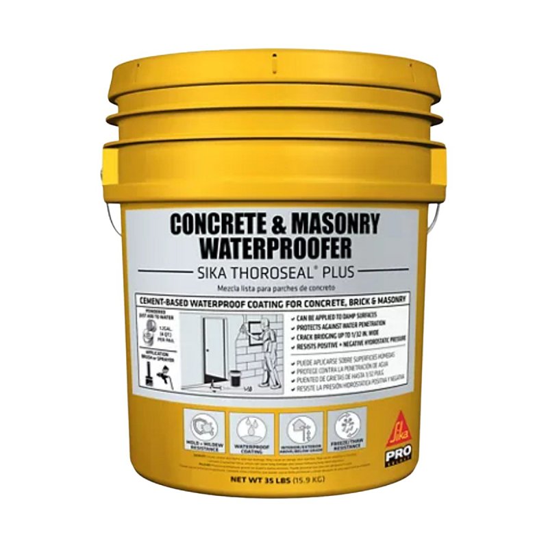 Sika Thoroseal Plus Polymer‑Modified Cement Waterproofer – 35 lb Gray Pail for Concrete & Masonry