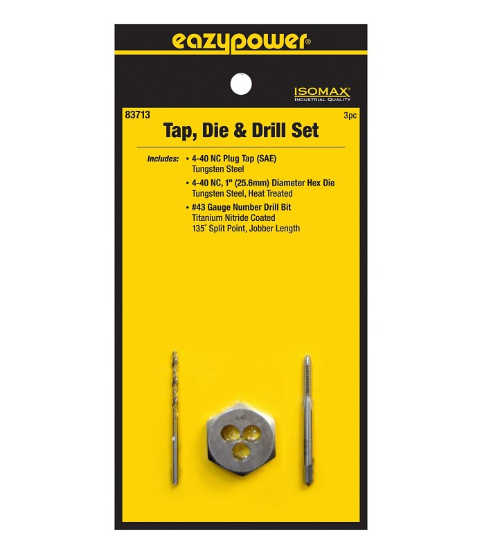 Eazypower 3‑Piece Tungsten Steel Tap & Die Set with Titanium‑Coated Drill Bit