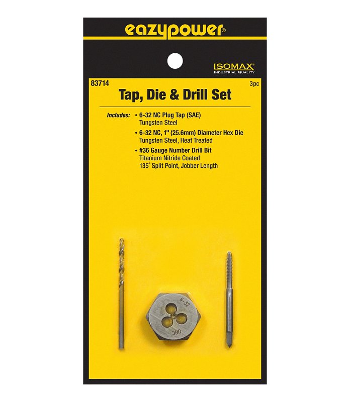 Eazypower 83714 Precision Tap, Die & Drill Kit – 3‑Piece Tungsten Steel Set