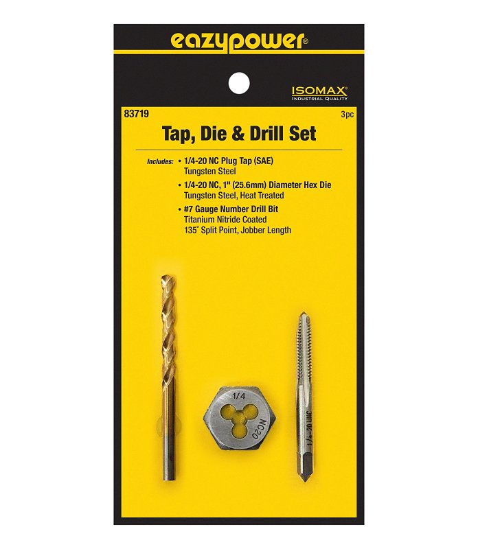 Eazypower 83719 Tungsten Steel Tap, Die & Drill Set – 3‑Piece Precision Kit