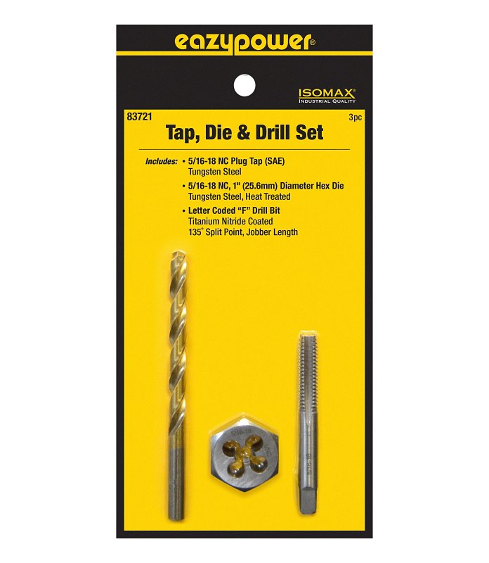 Eazypower 83721 Precision Tap & Die Set with Titanium‑Coated Drill – 3‑Piece Tungsten Steel Kit