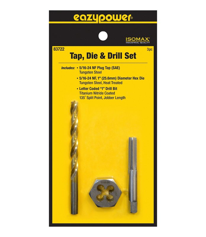 Eazypower 3‑Piece Tungsten Steel Tap, Die & Titanium‑Coated Drill Set