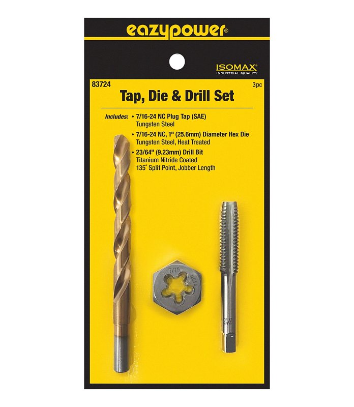 Eazypower 83724 Tungsten Steel Tap Die & Drill Set – 3‑Piece Precision Kit
