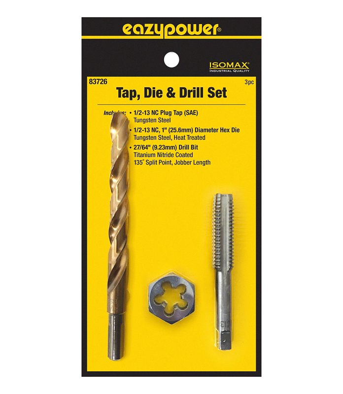 Eazypower 3‑Piece Tungsten Steel Tap & Die Set with Titanium‑Coated Drill Bit – Precision Threading Tools