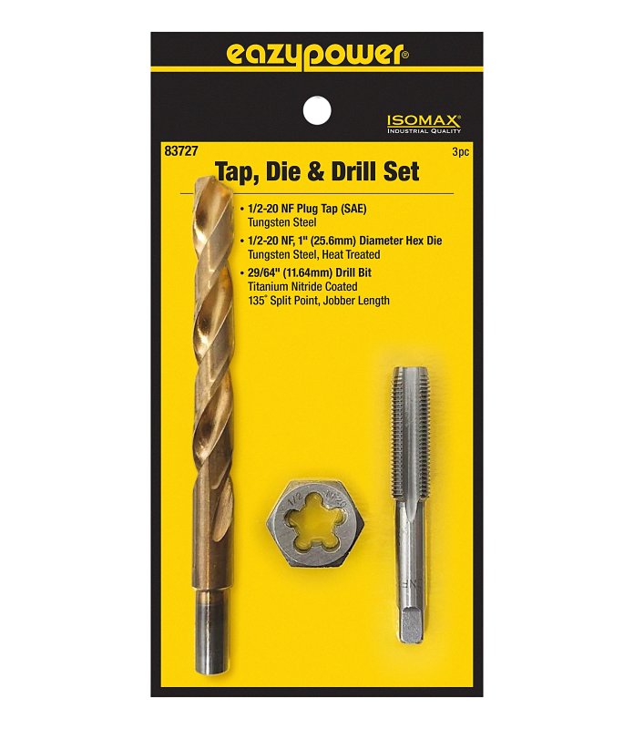 Eazypower 83727 Tungsten Steel Tap & Die Set with Titanium‑Coated Drill Bit