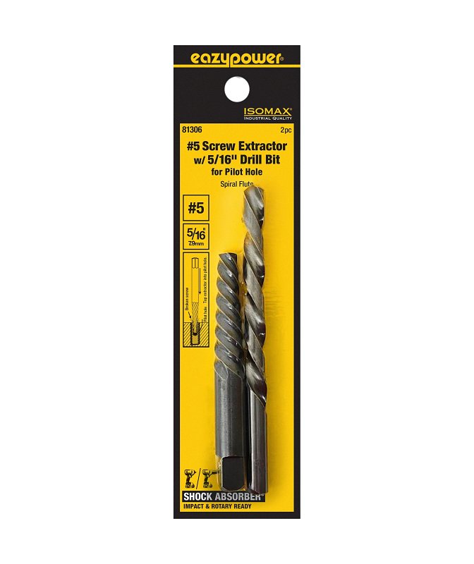 Isomax 81306 2‑Piece Screw Extractor & Drill Bit Set – #5 Extractors with 7/16‑in Drill Bit