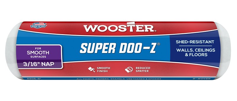 Wooster R206-9 Roller Cover, 3/16 in Thick Nap, 9 in L, Woven Fabric Cover, White