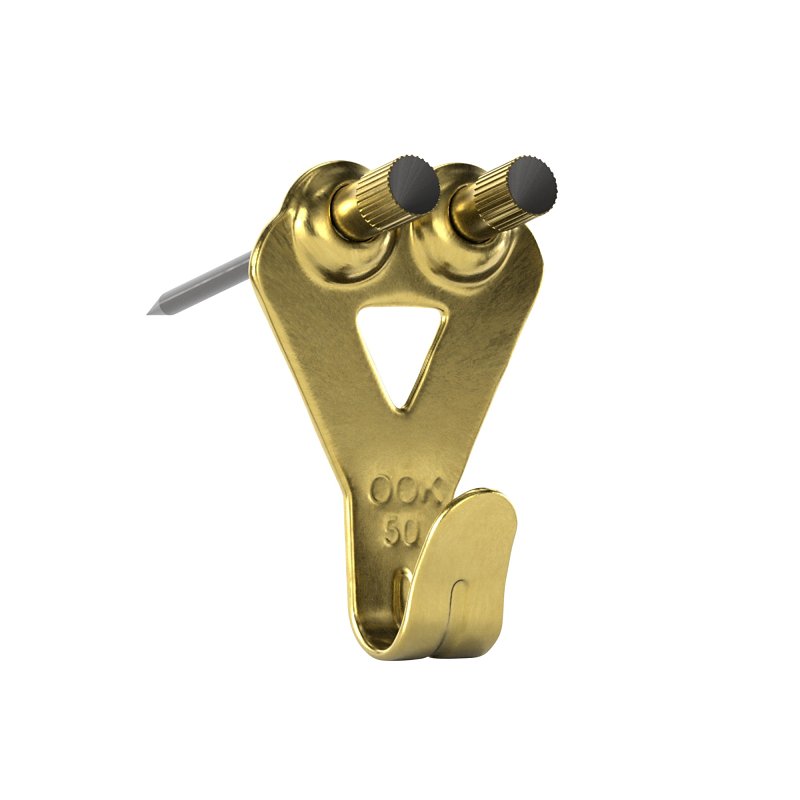 OOK 50025 Picture Hanger, 50 lb, Steel, Brass, 2 Hooks, 4 Nails